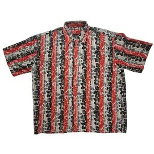 Alpine Design Mens XL SSleeve Button Down Shirt Floral Stripe Red Black 94557Y09